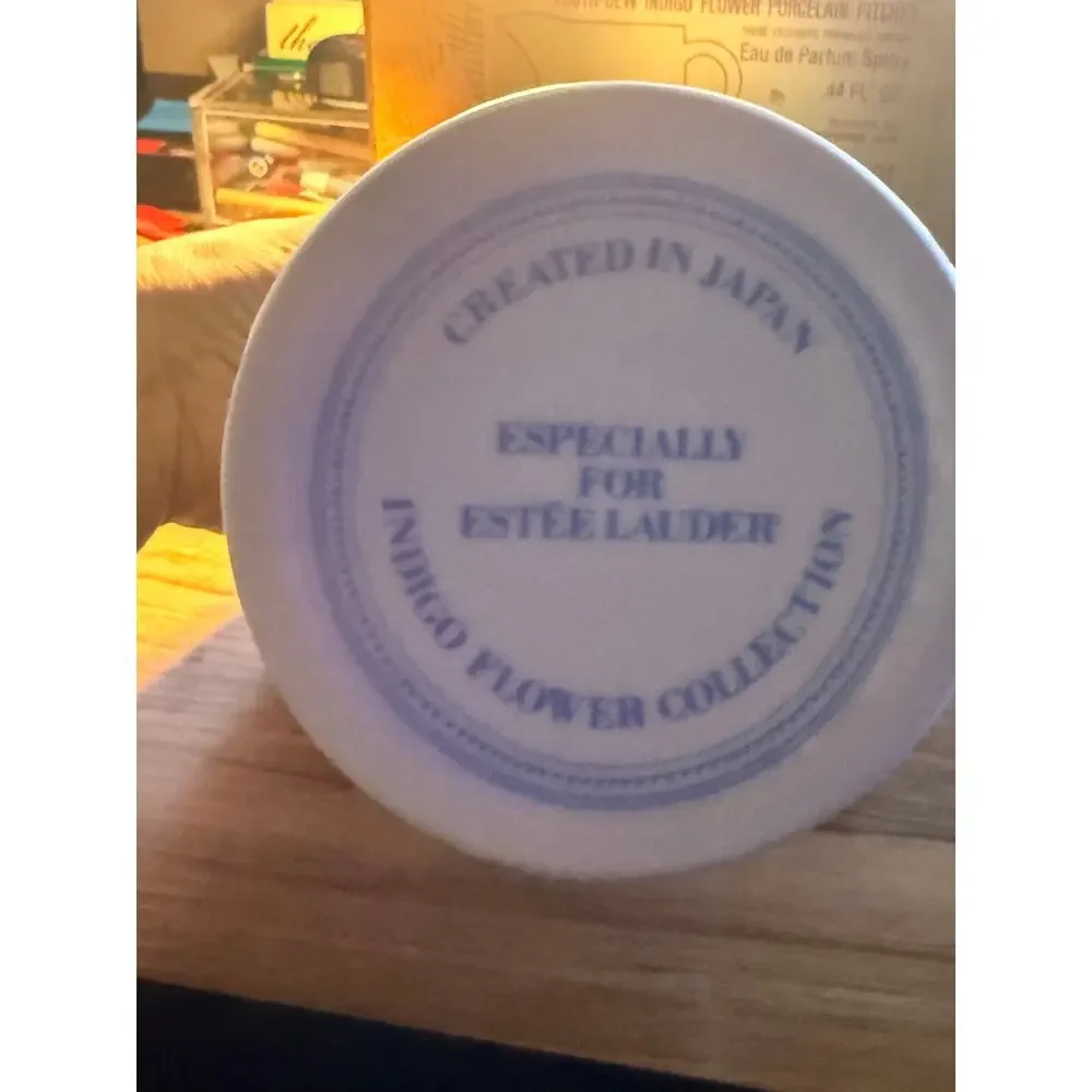 Vintage 1979 Estee Lauder Indigo Flower Collection Blue and White Pitcher Vase